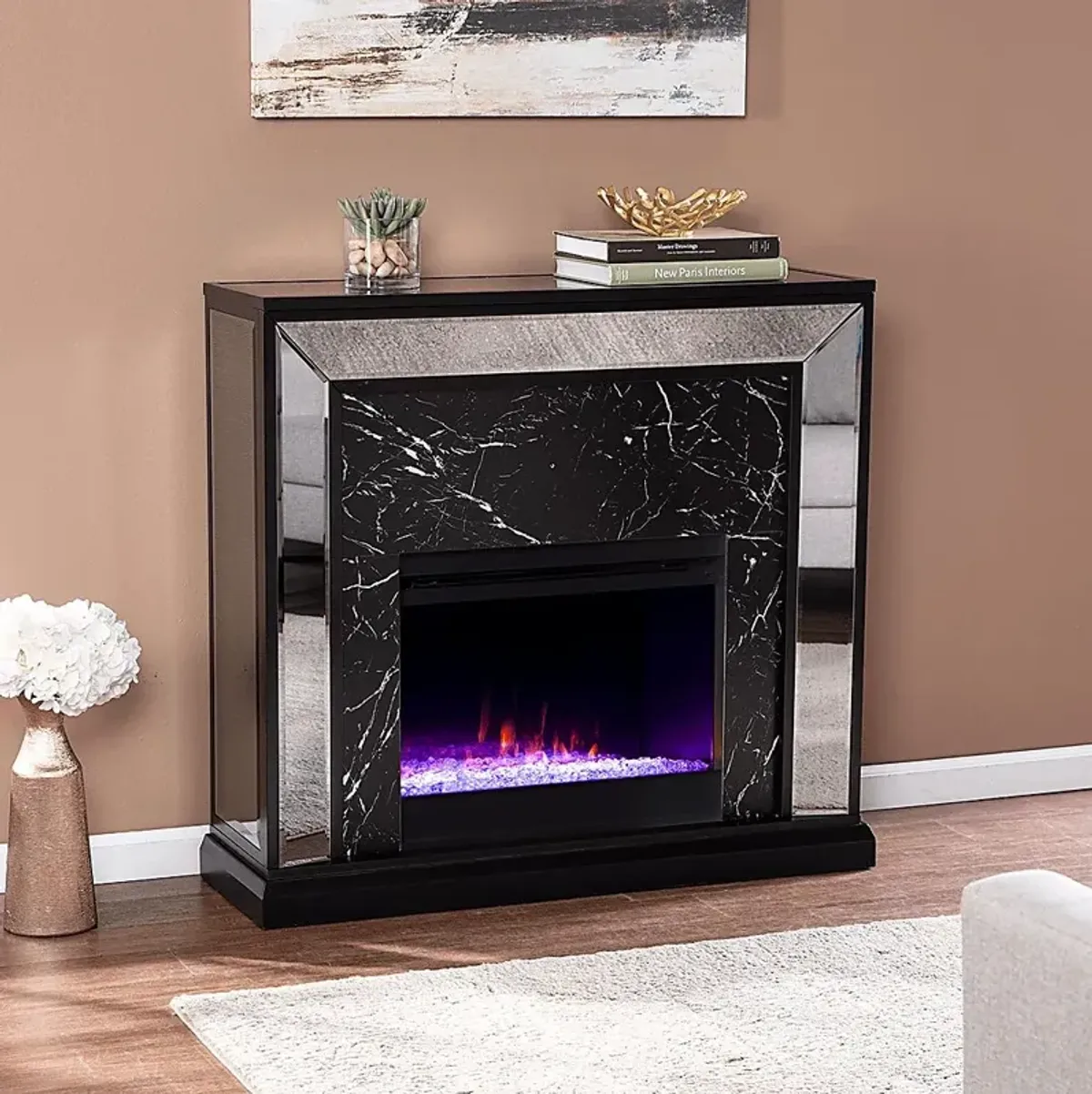 Levering I Black 44 in. Console, With Color Changing Electric Fireplace