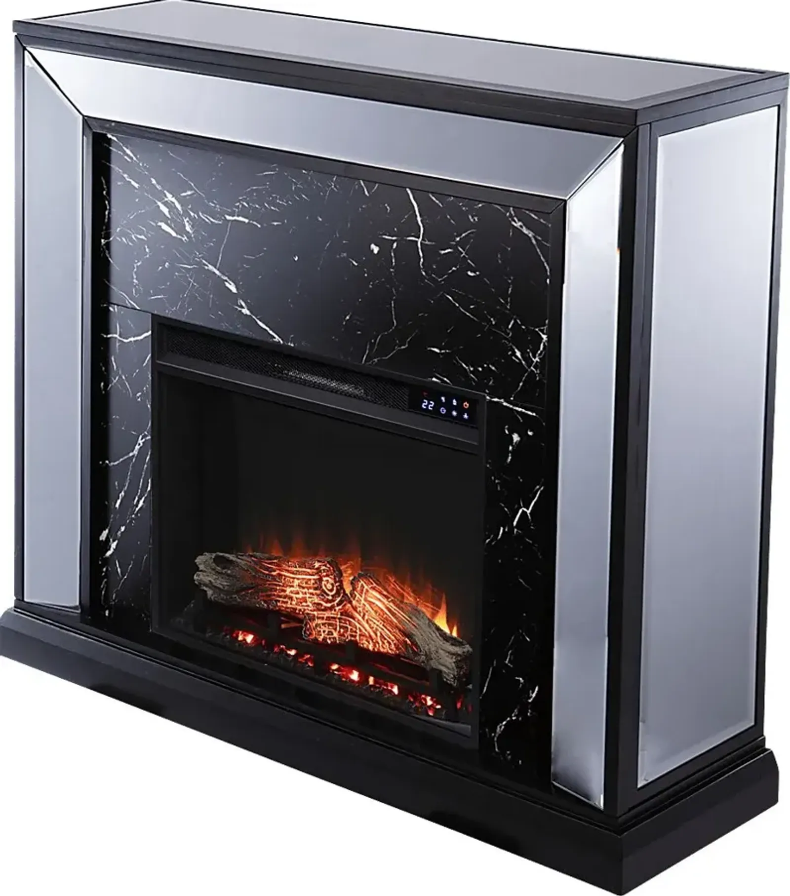 Levering IV Black 44 in. Console With Touch Panel Electric Log Fireplace