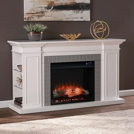 Spandera IV White 55 in. Console, With Touch Panel Electric Log Fireplace