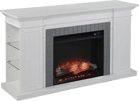 Spandera IV White 55 in. Console, With Touch Panel Electric Log Fireplace