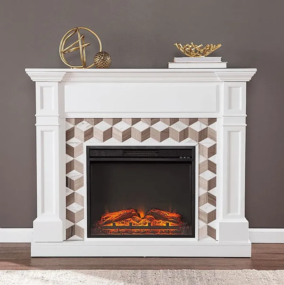 Talmadge V White 48 in. Console with Electric Fireplace