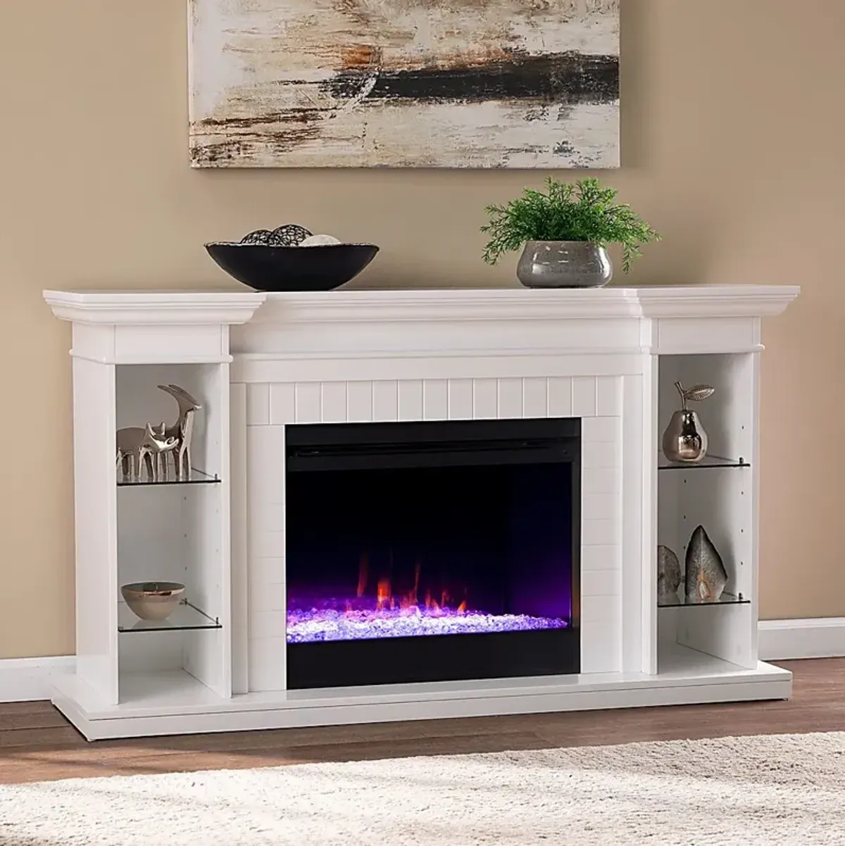 Ashprington I White 55 in. Console, With Color Changing Electric Fireplace