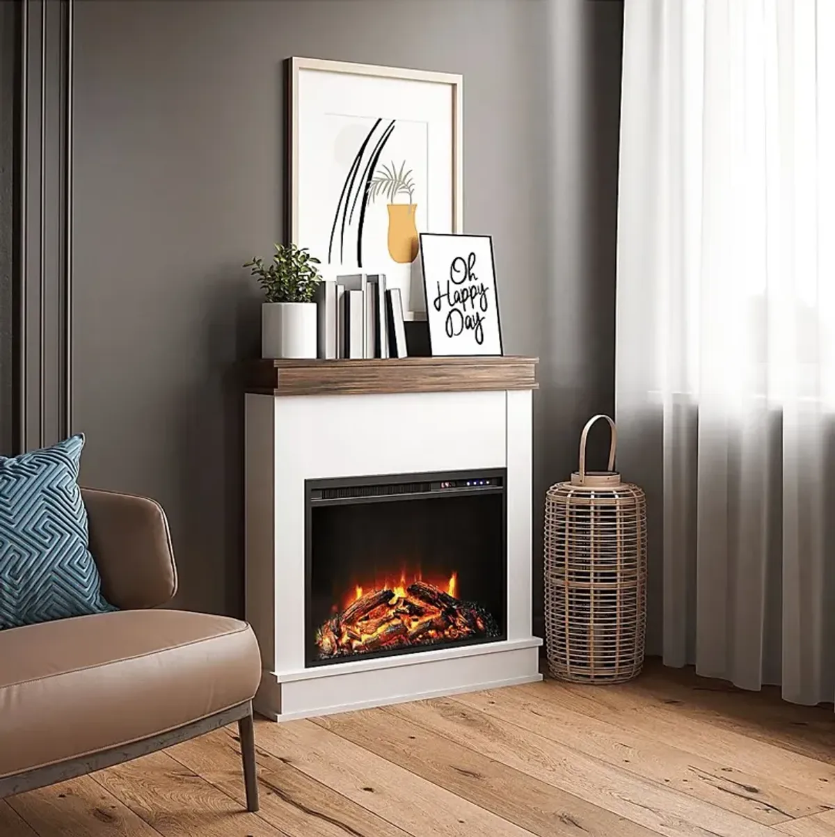 Annegret Ivory 29 in. Console with Electric Fireplace