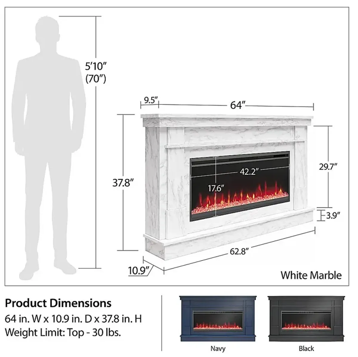 Amalarie White 64 in. Console with Electric Fireplace