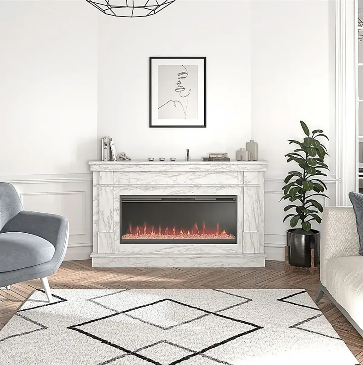 Amalarie White 64 in. Console with Electric Fireplace