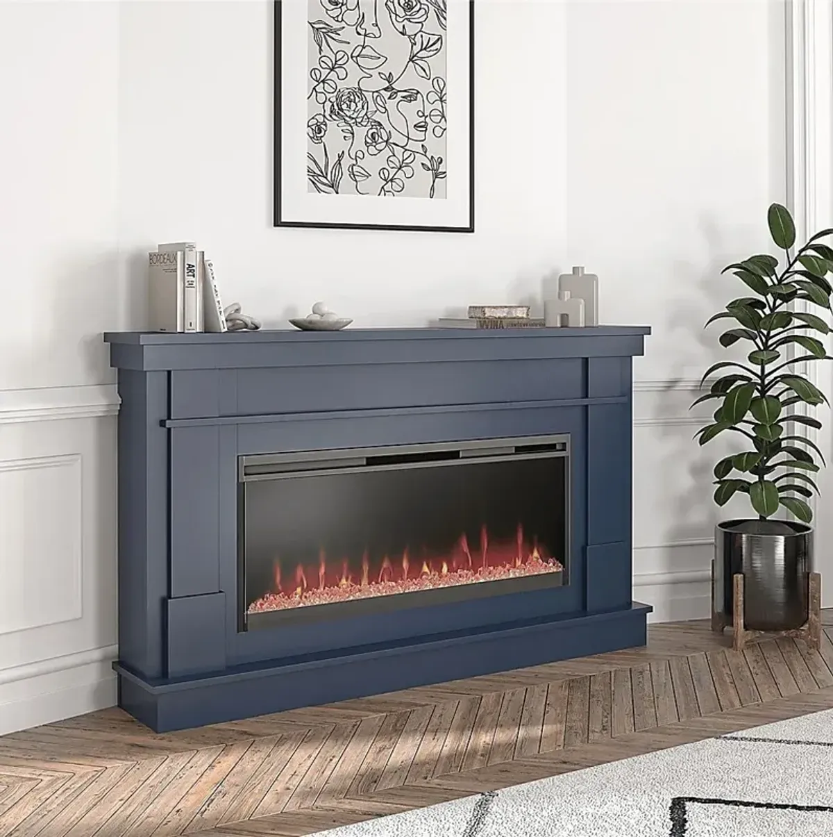 Amalarie Navy 64 in. Console with Electric Fireplace