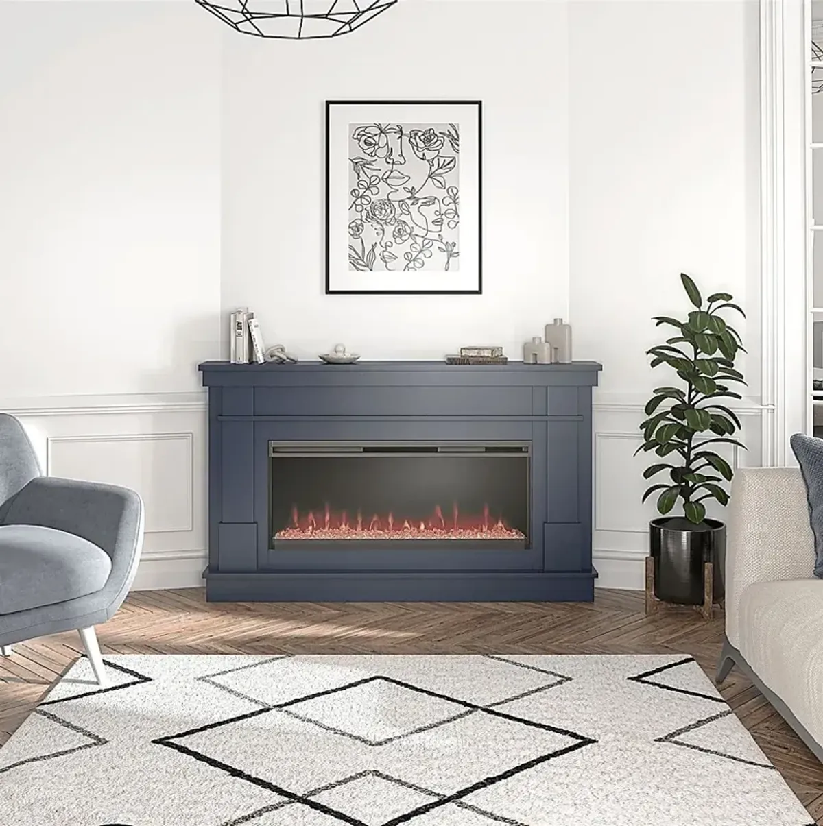 Amalarie Navy 64 in. Console with Electric Fireplace