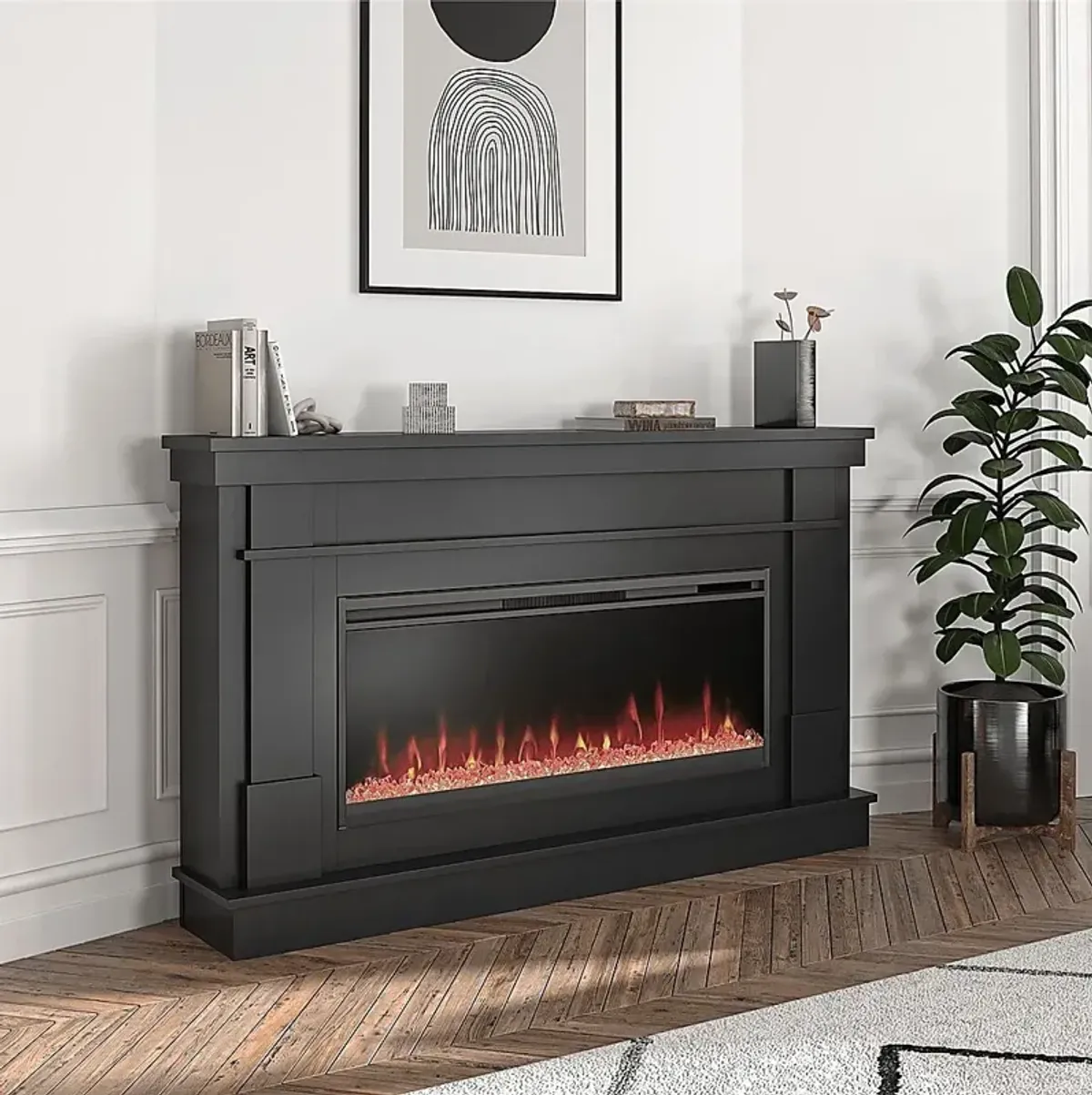 Amalarie Black 64 in. Console with Electric Fireplace