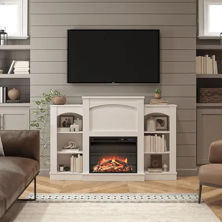 Alarice Ivory 61 in. Console with Electric Fireplace