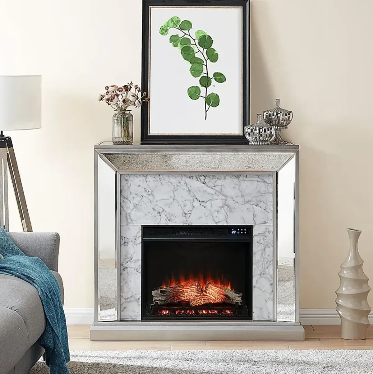 Tarryhollow IV Silver 44 in. Console With Touch Panel Electric Fireplace