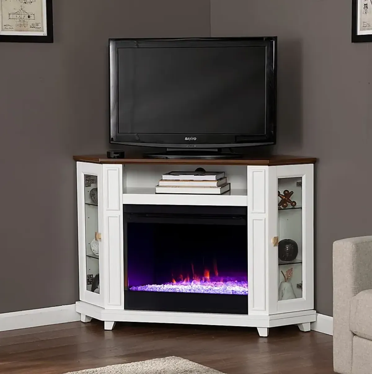 Taliferro I White 46 in. Console, With Color Changing Electric Fireplace