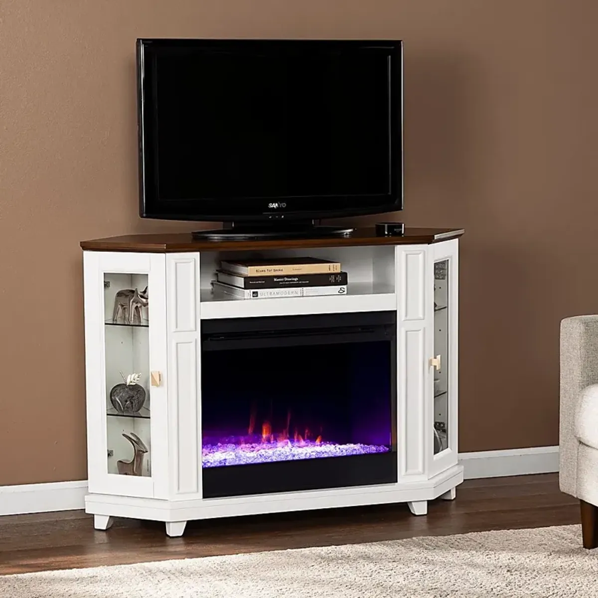 Taliferro I White 46 in. Console, With Color Changing Electric Fireplace