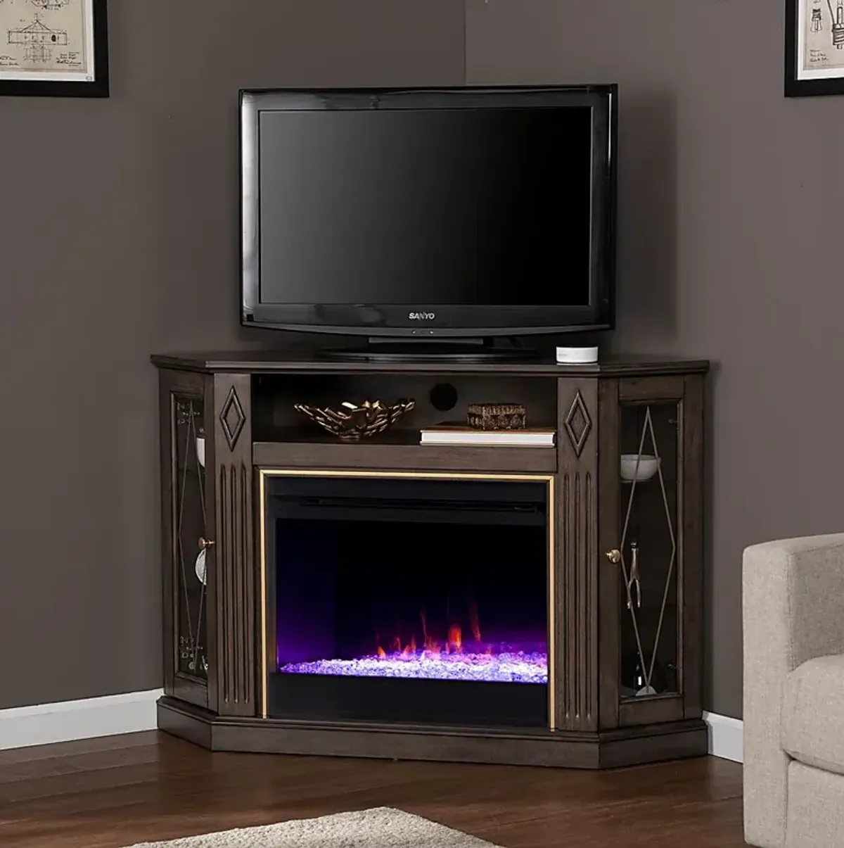 Brockdell I Brown 47 in. Console, With Color Changing Electric Fireplace