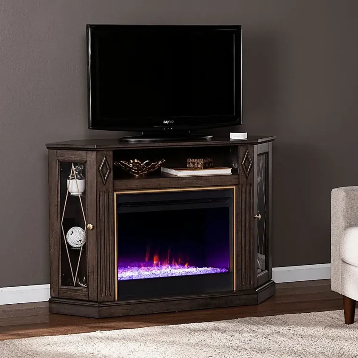 Brockdell I Brown 47 in. Console, With Color Changing Electric Fireplace