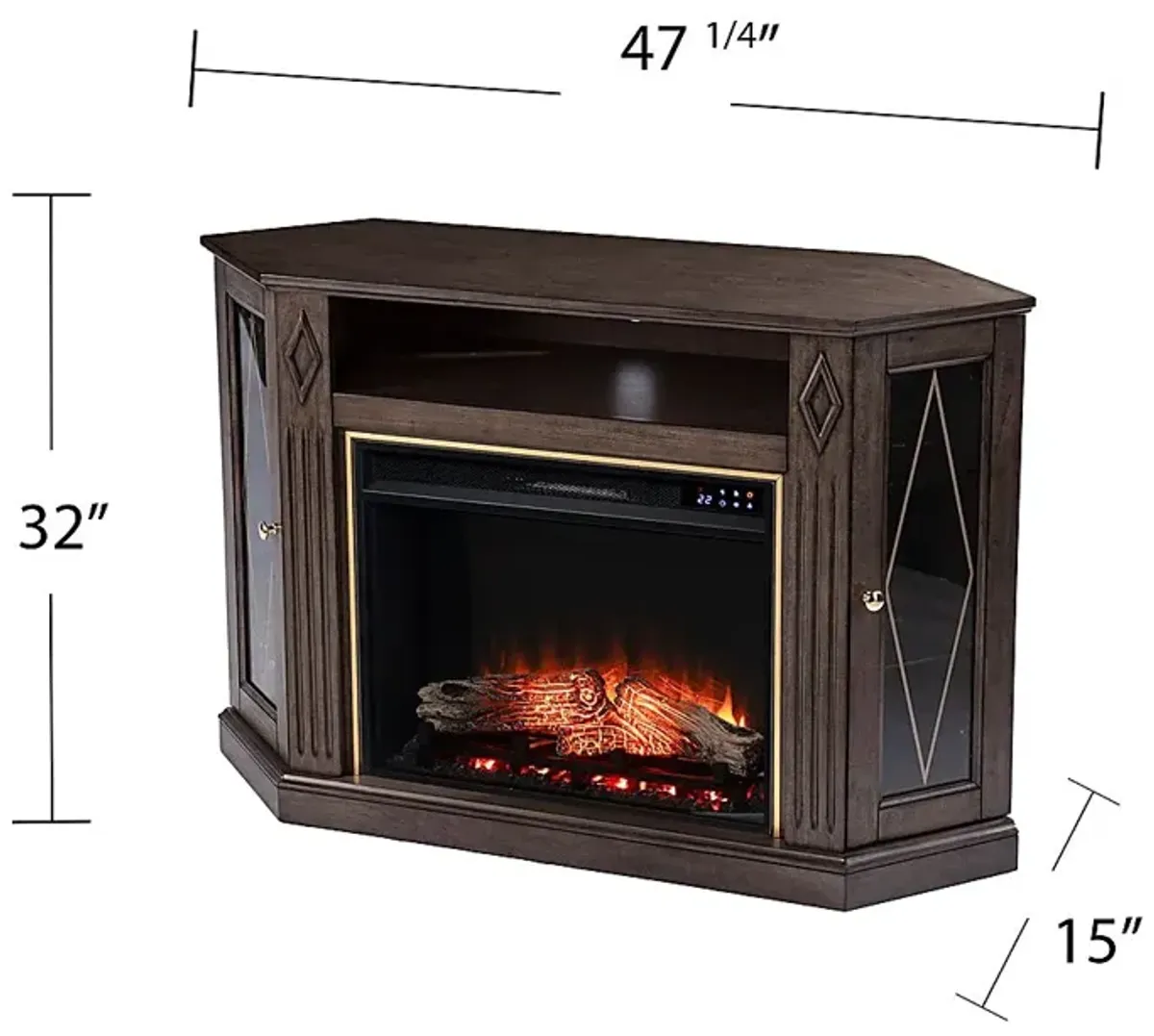 Brockdell IV Brown 47 in. Console, With Touch Panel Electric Log Fireplace