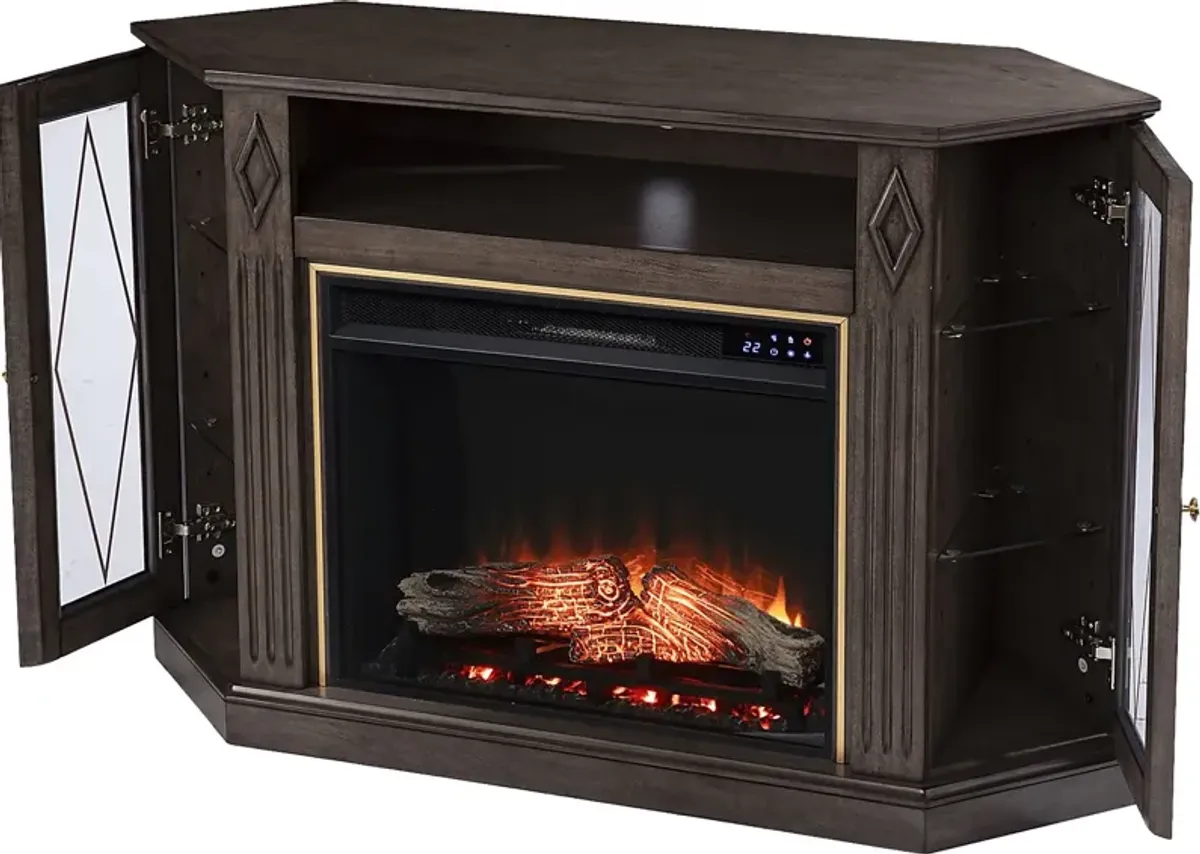 Brockdell IV Brown 47 in. Console, With Touch Panel Electric Log Fireplace