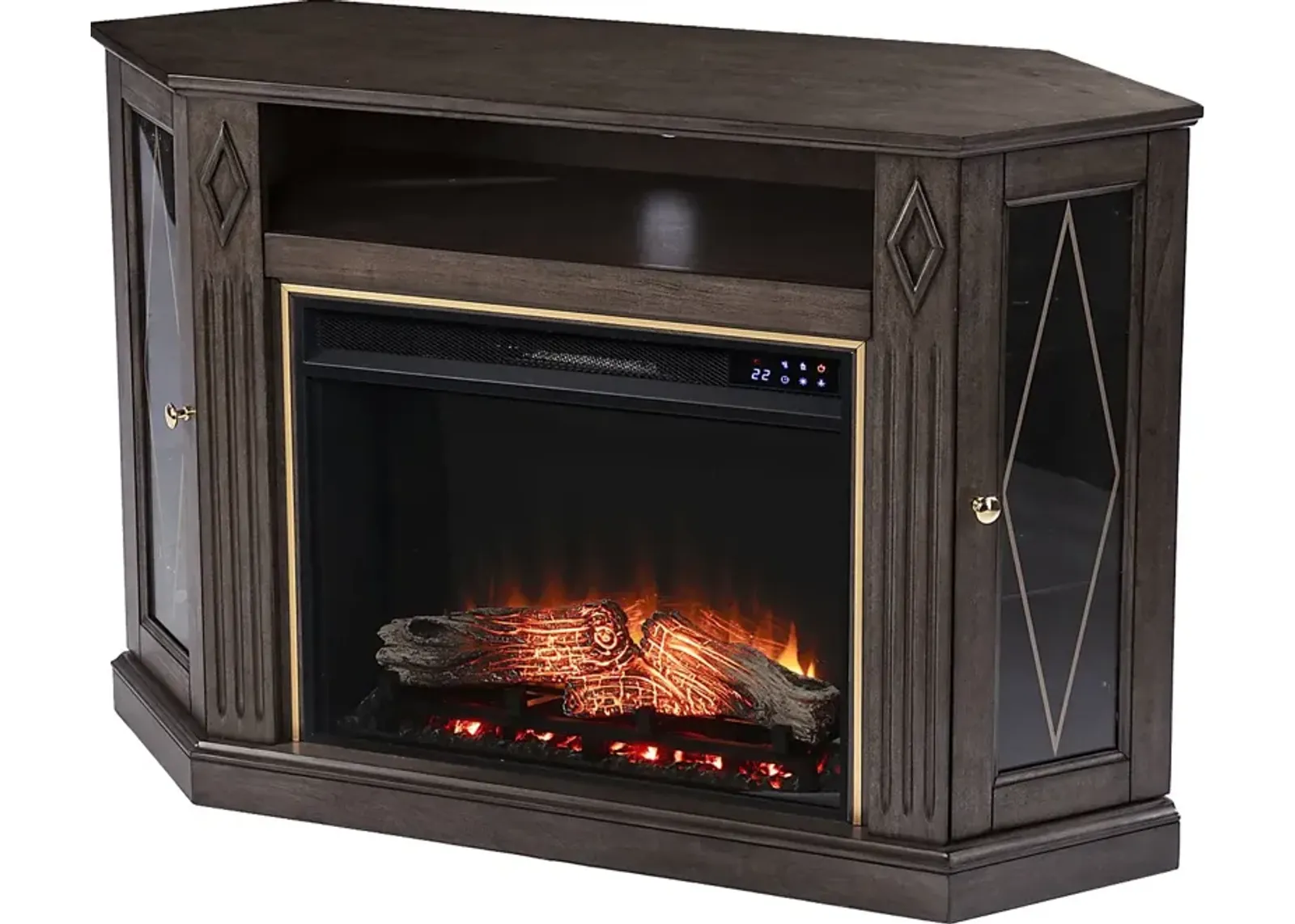 Brockdell IV Brown 47 in. Console, With Touch Panel Electric Log Fireplace