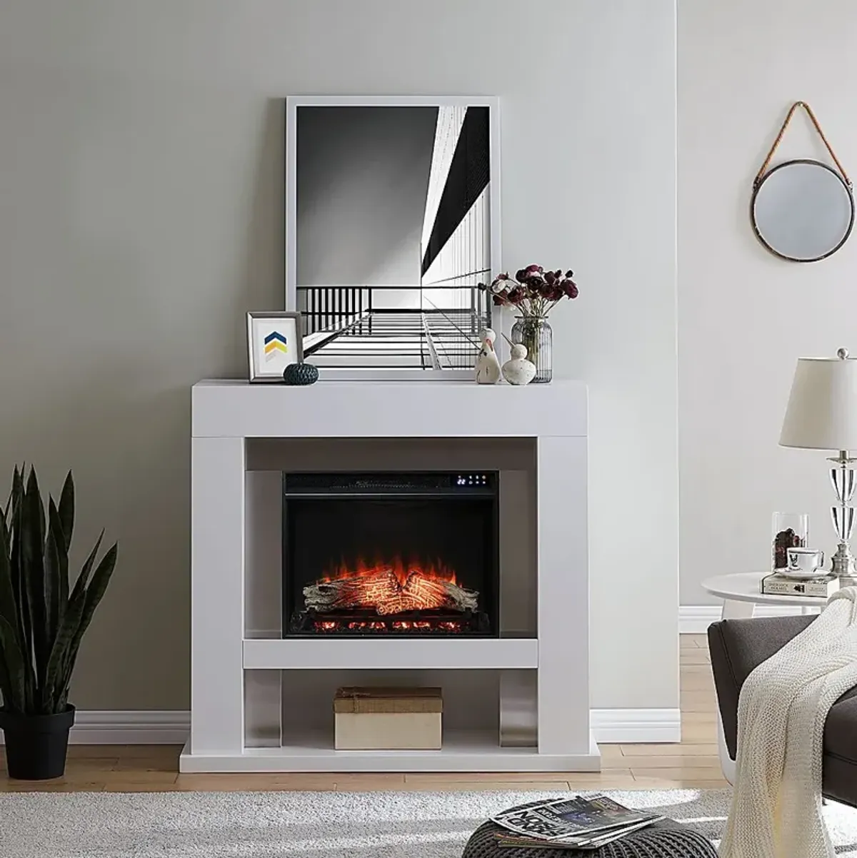 Linkmeadow IV White 44 in. Console With Touch Panel Electric Fireplace