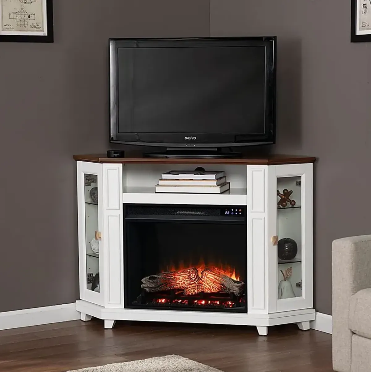 Taliferro IV White 46 in. Console, With Touch Panel Electric Log Fireplace