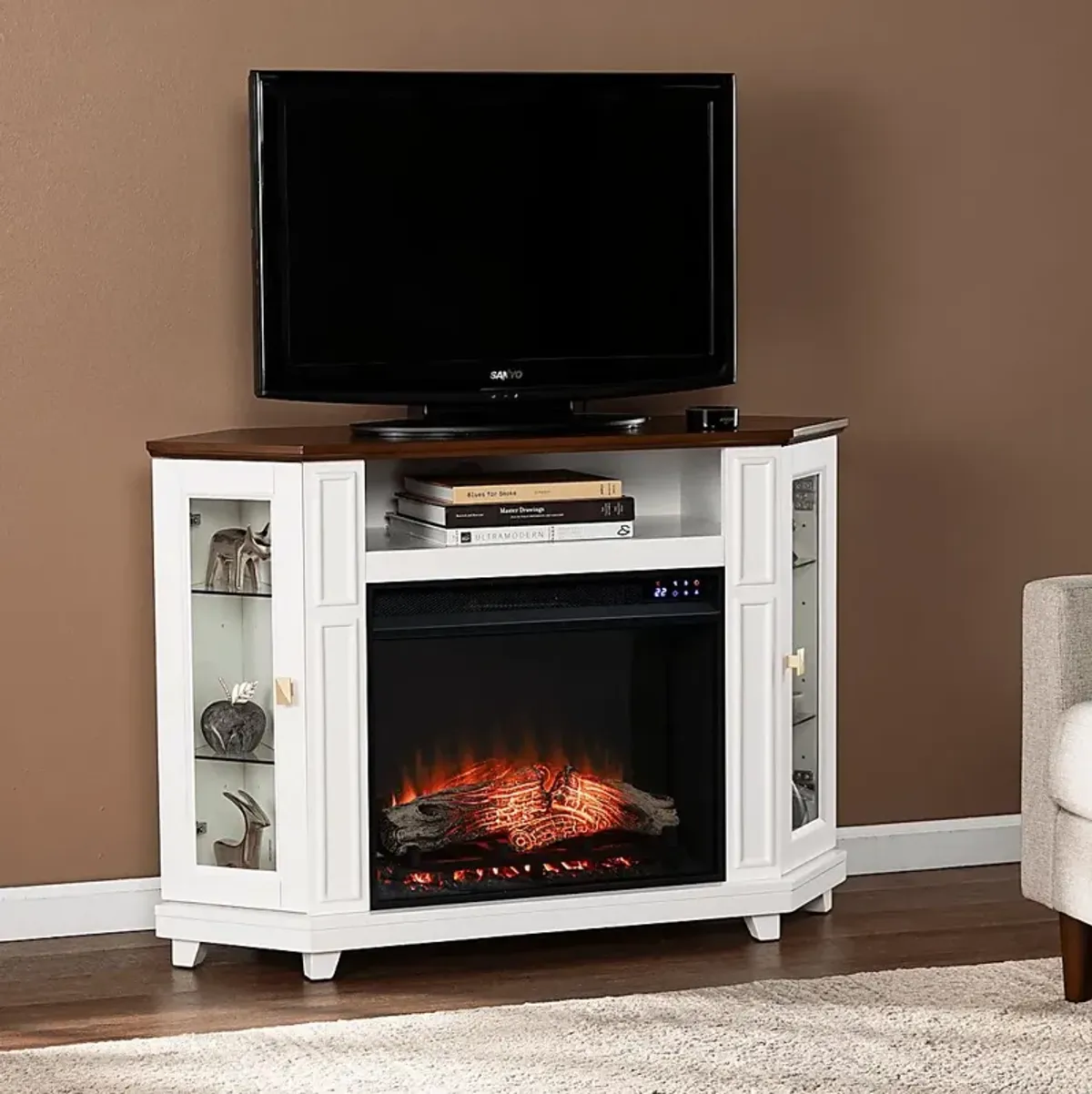 Taliferro IV White 46 in. Console, With Touch Panel Electric Log Fireplace