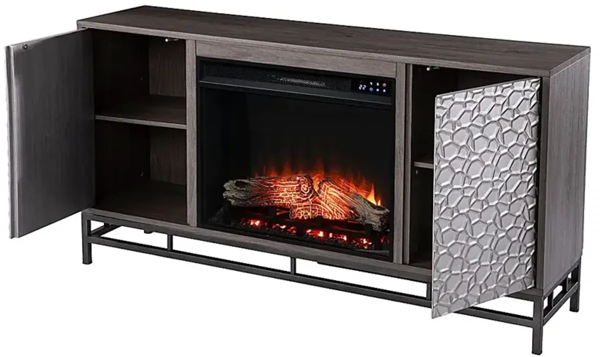 Angevine IV Gray 54 in. Console, With Touch Panel Electric Log Fireplace