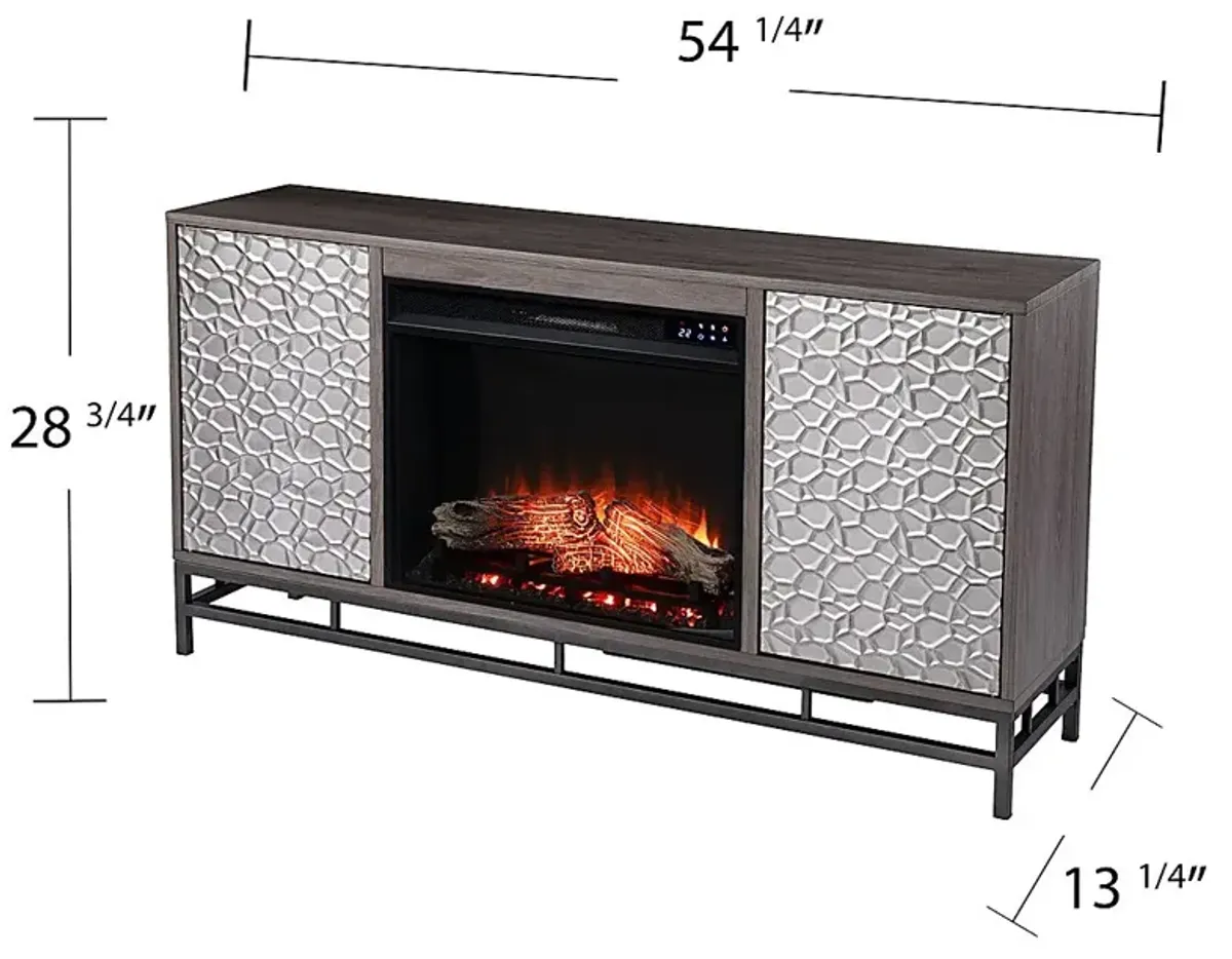 Angevine IV Gray 54 in. Console, With Touch Panel Electric Log Fireplace