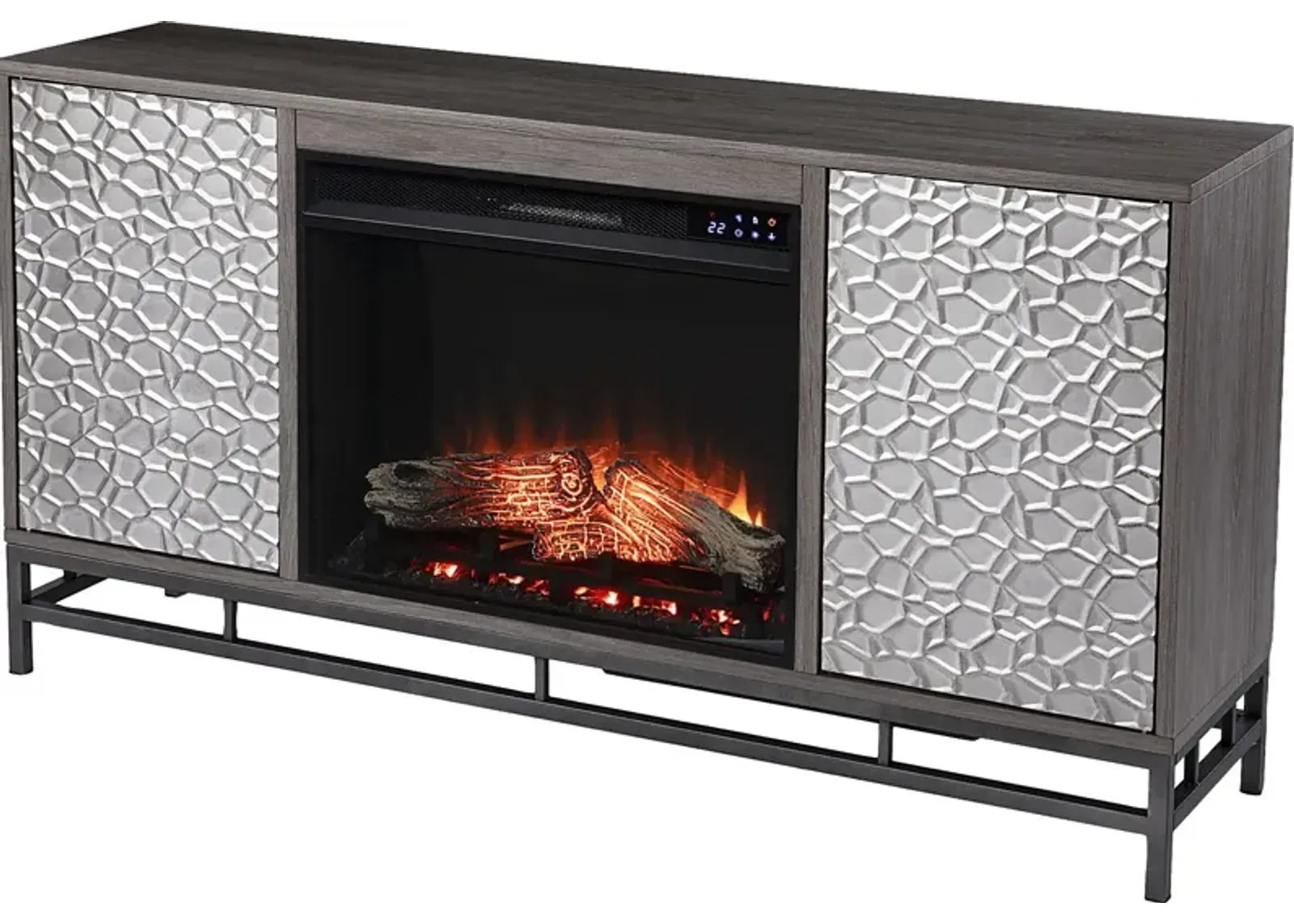 Angevine IV Gray 54 in. Console, With Touch Panel Electric Log Fireplace