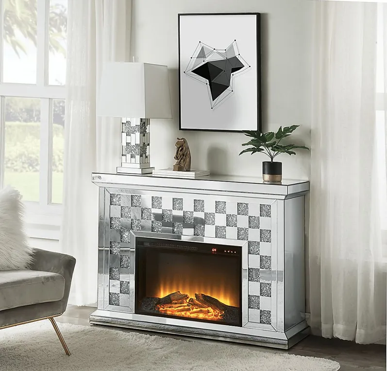 Barnoak Silver 48 in. Console, With Electric Fireplace