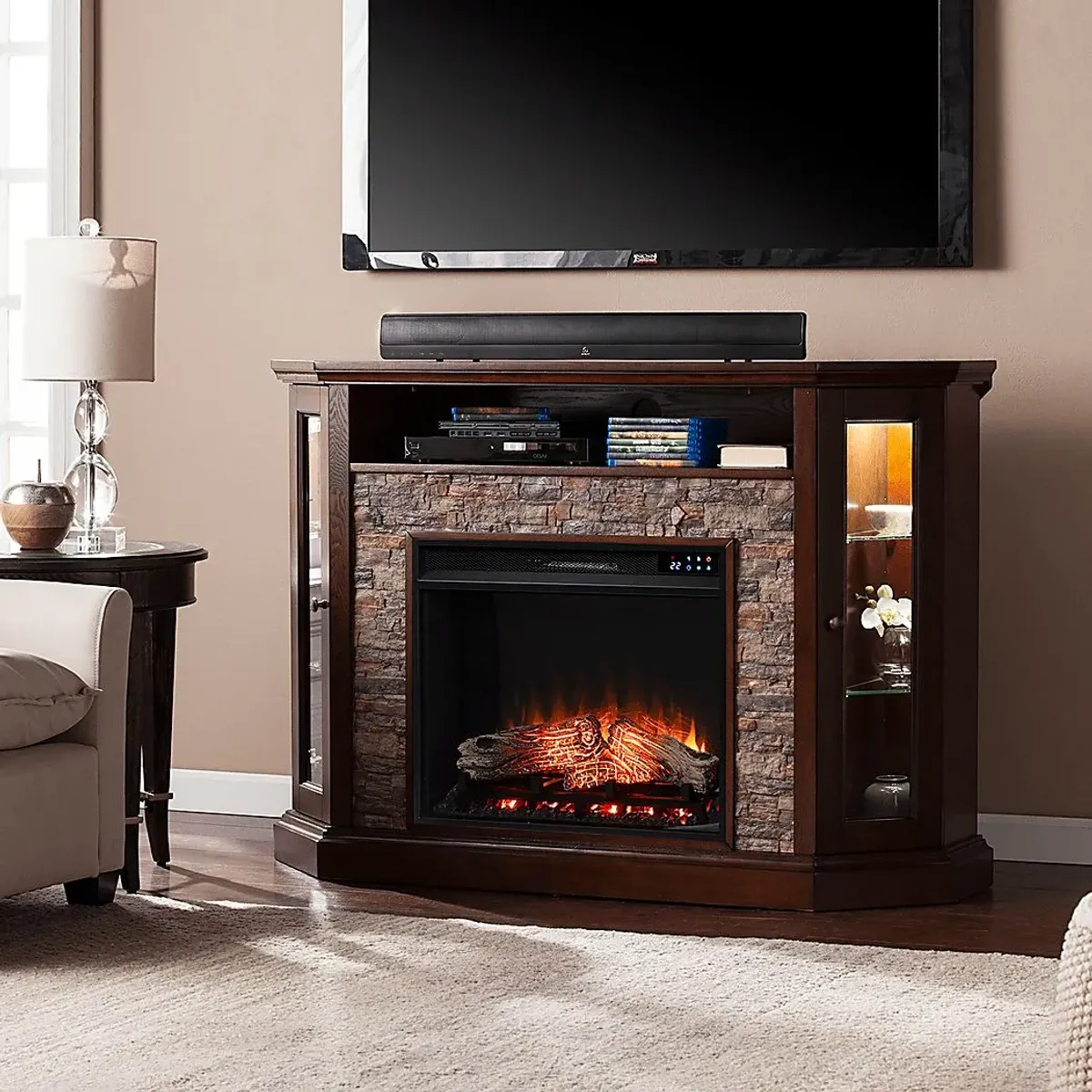 Wakerobin IV Espresso 52 in. Console With Touch Panel Electric Fireplace