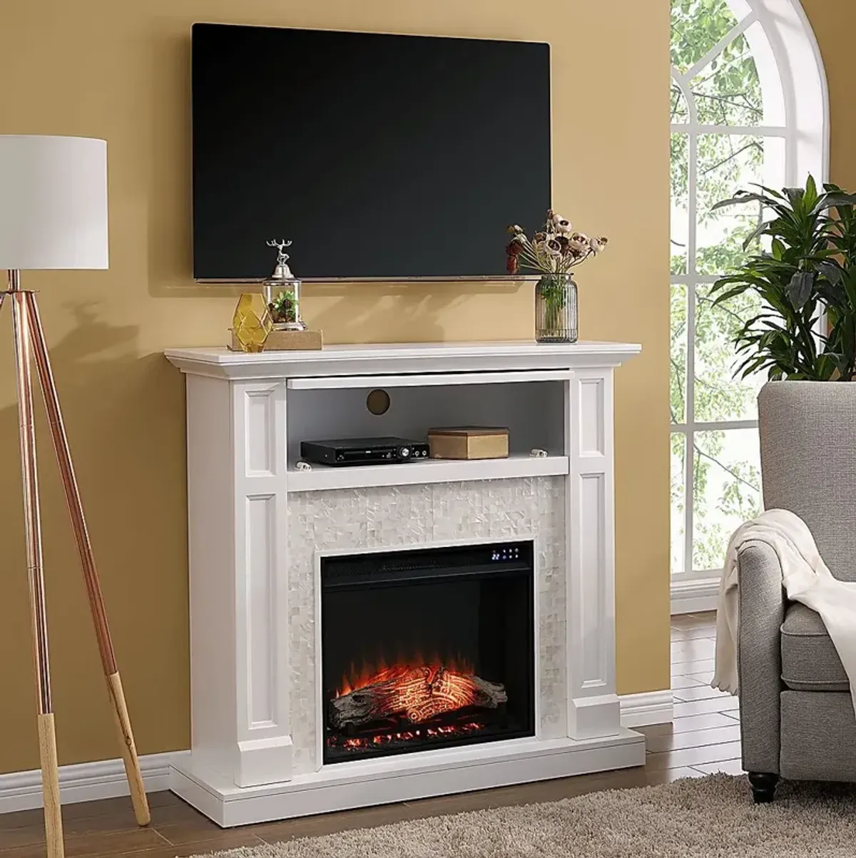 Novatak IV White 45 in. Console With Touch Panel Electric Fireplace