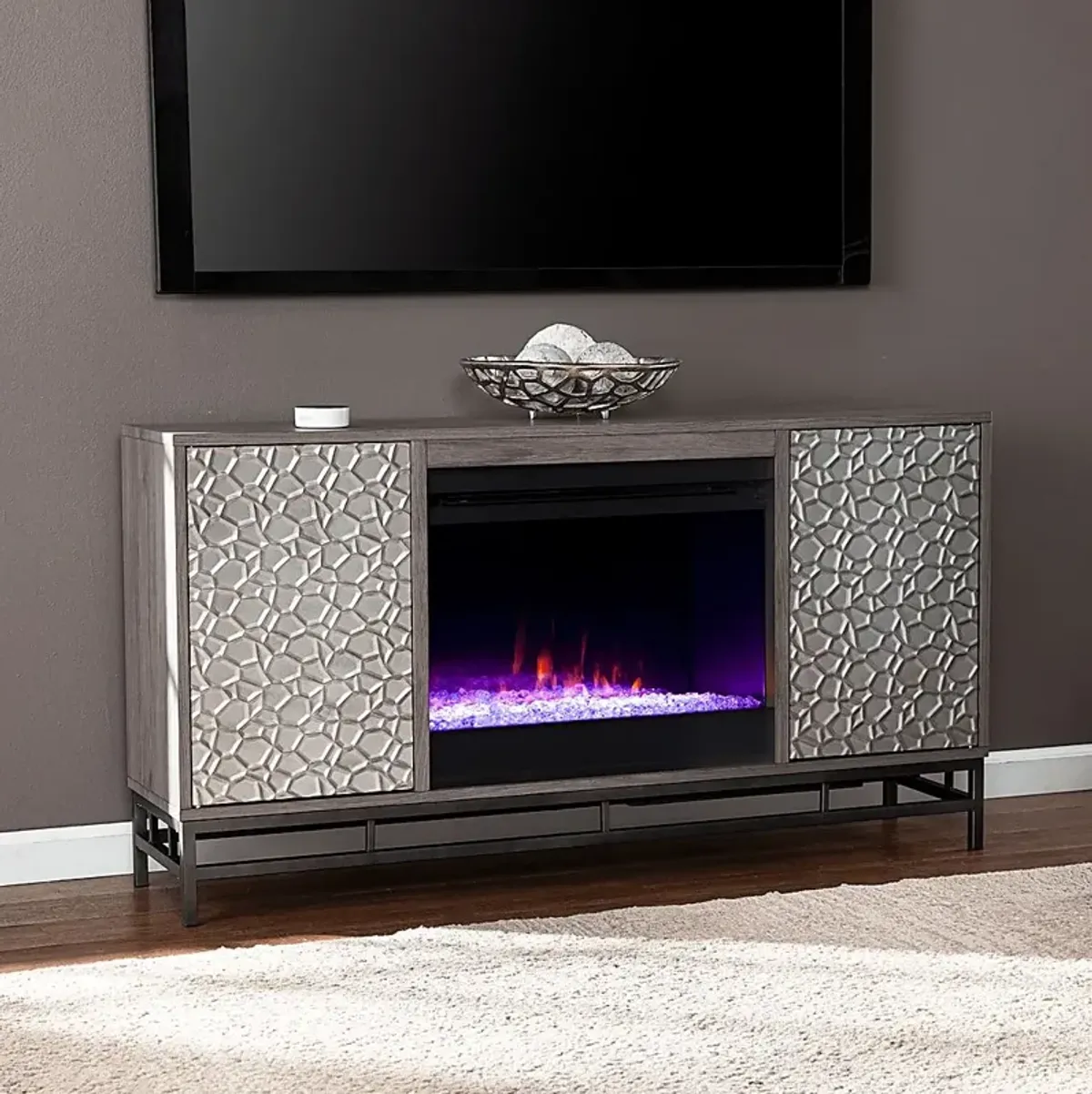 Angevine I Gray 54 in. Console, With Color Changing Electric Fireplace