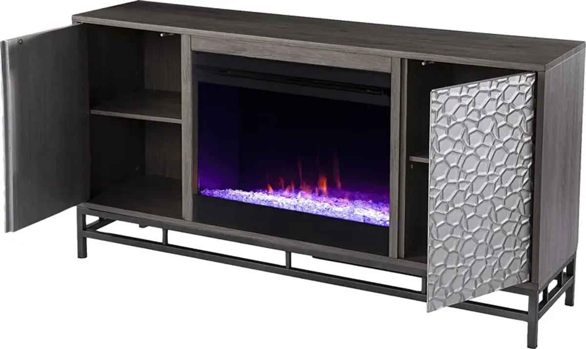 Angevine I Gray 54 in. Console, With Color Changing Electric Fireplace