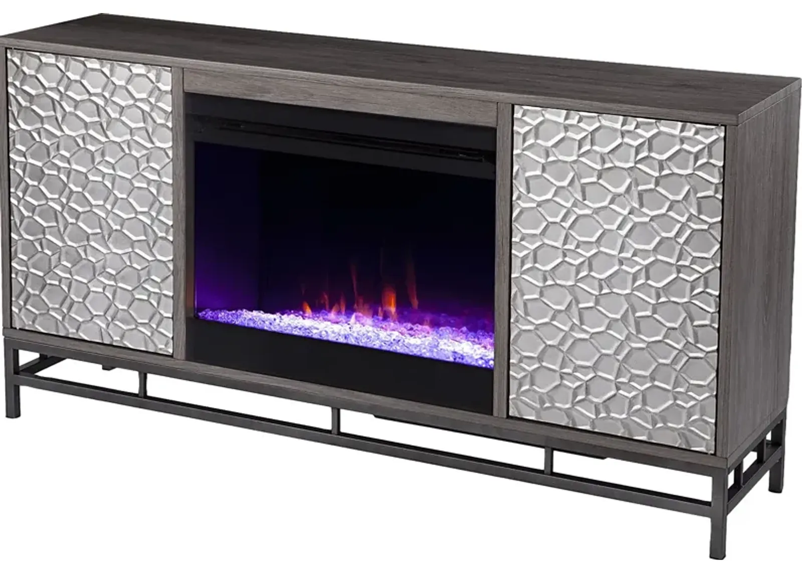 Angevine I Gray 54 in. Console, With Color Changing Electric Fireplace