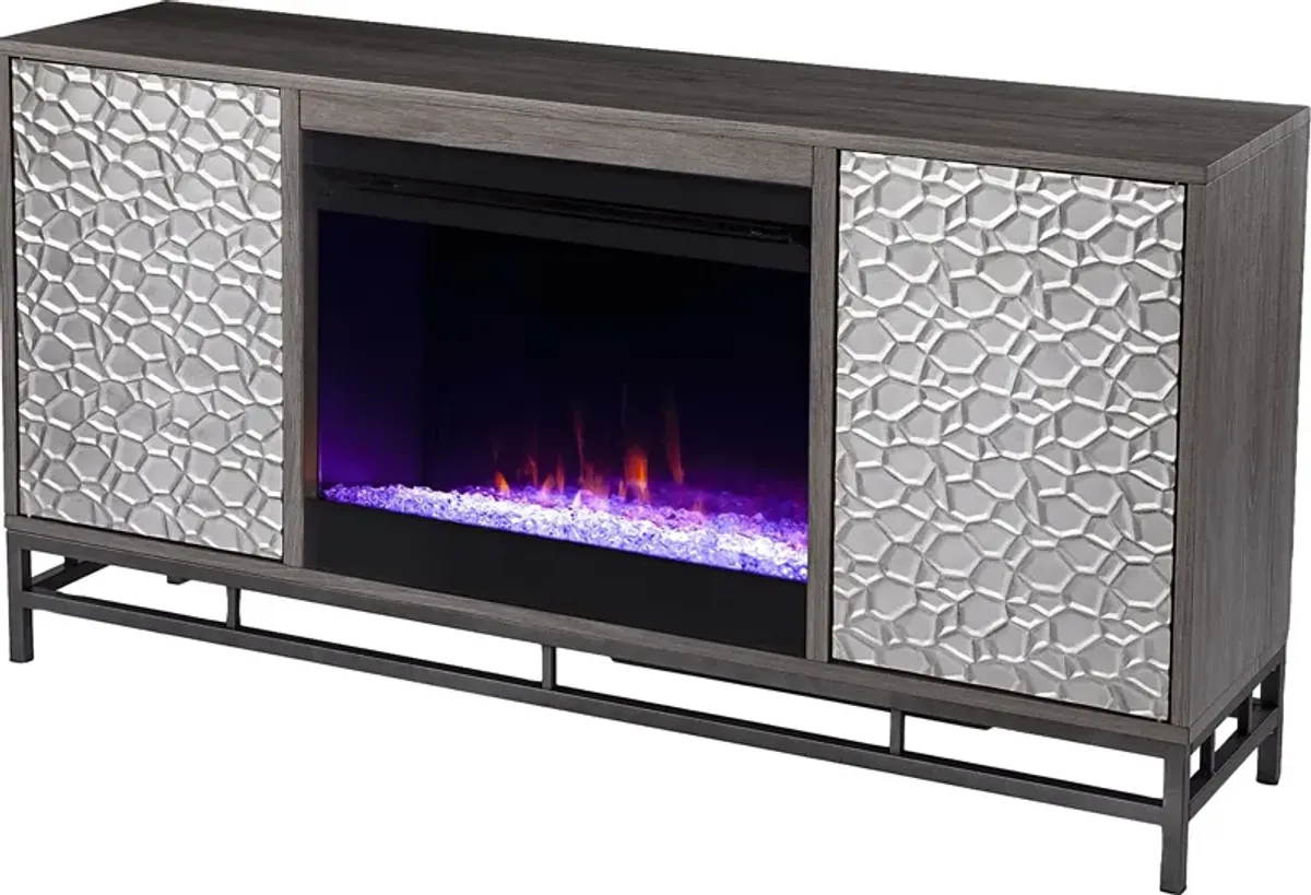 Angevine I Gray 54 in. Console, With Color Changing Electric Fireplace