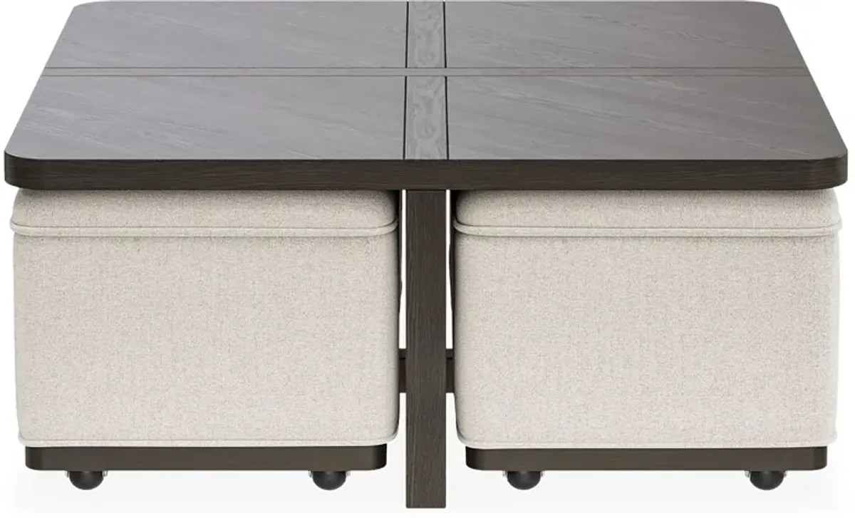 Bremen Charcoal Cocktail Table with Four Ottomans