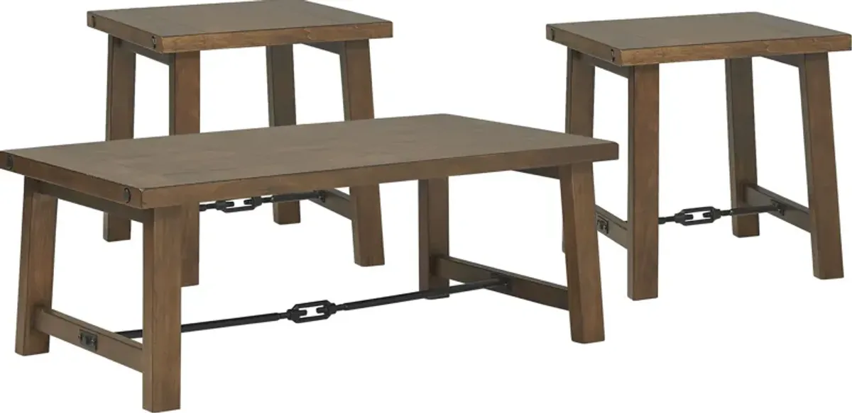 South River Brown 3 Pc Cocktail Table Set