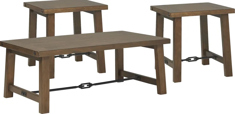 South River Brown 3 Pc Cocktail Table Set