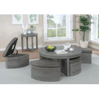Darien Gray 3 Pc Table Set with Storage Ottomans