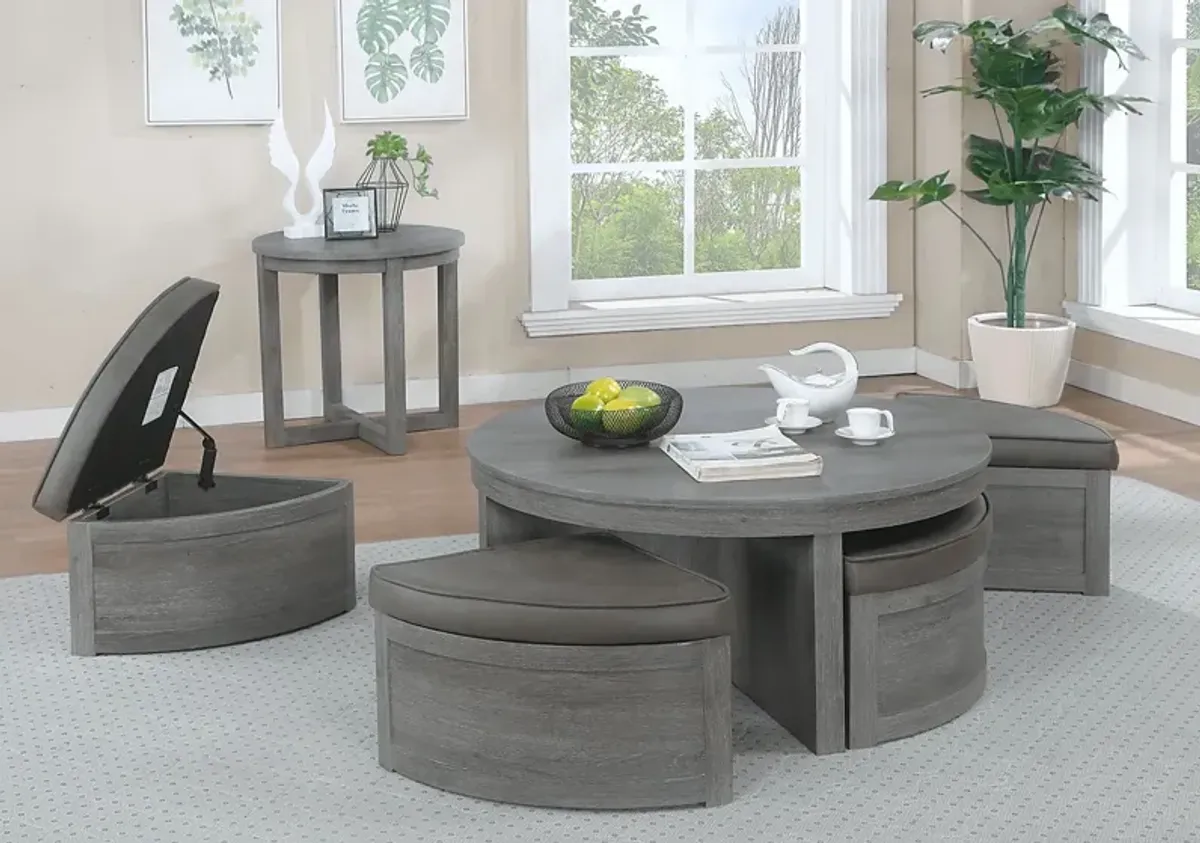 Darien Gray 3 Pc Table Set with Storage Ottomans