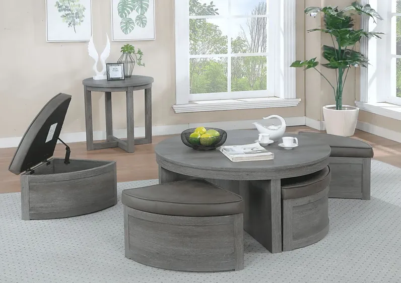 Darien Gray 3 Pc Table Set with Storage Ottomans