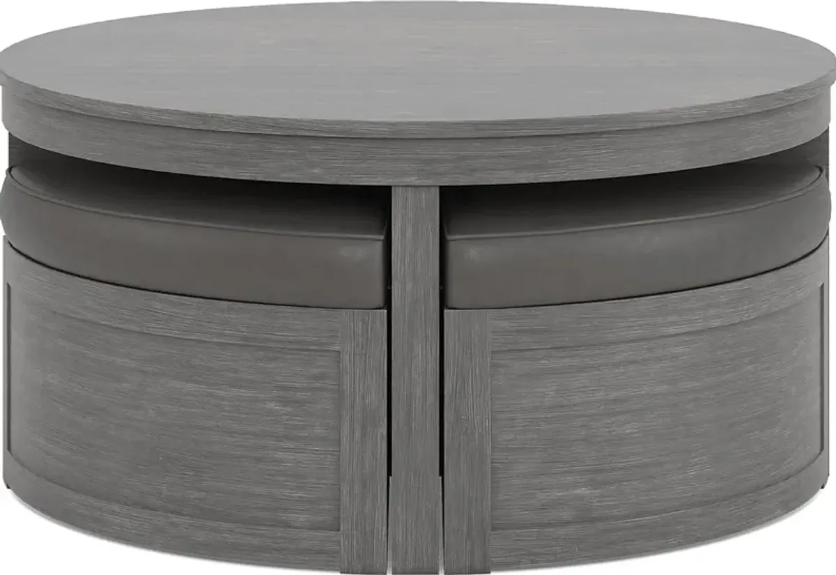 Darien Gray Cocktail Table with Storage Ottomans