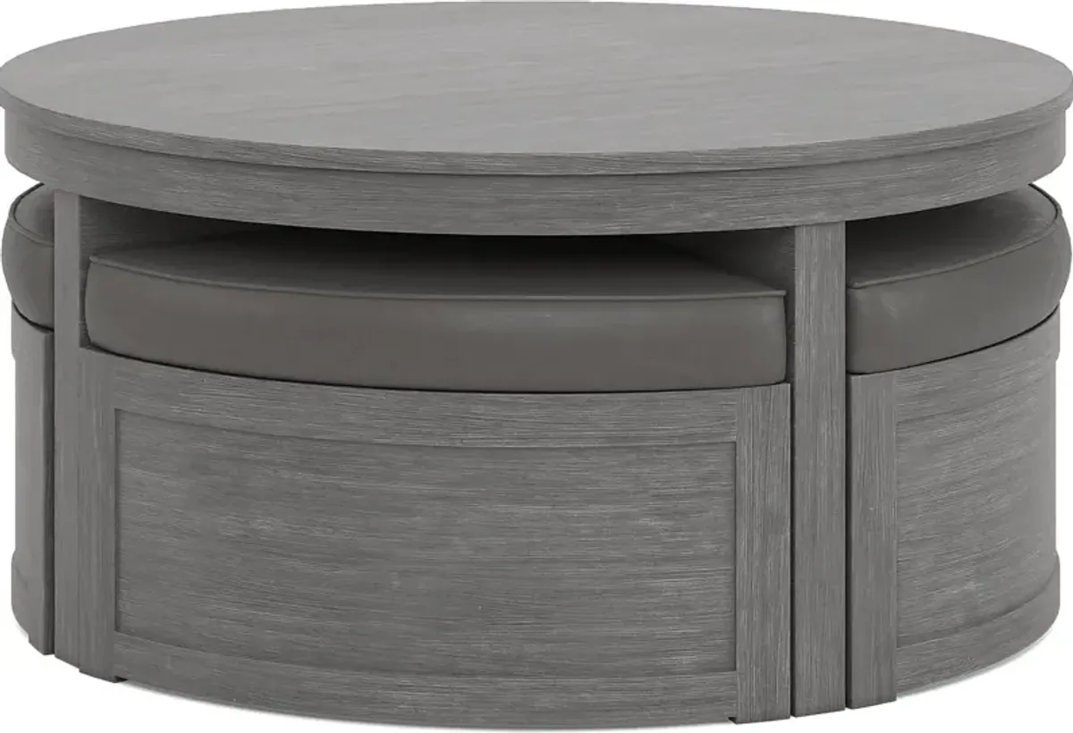 Darien Gray Cocktail Table with Storage Ottomans