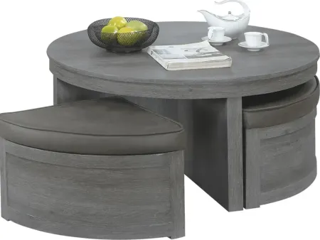Darien Gray Cocktail Table with Storage Ottomans