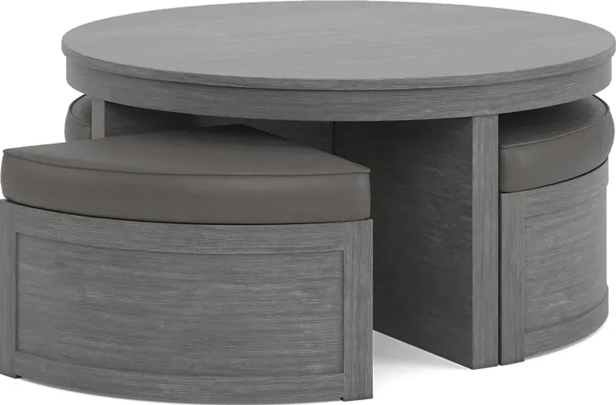 Darien Gray Cocktail Table with Storage Ottomans