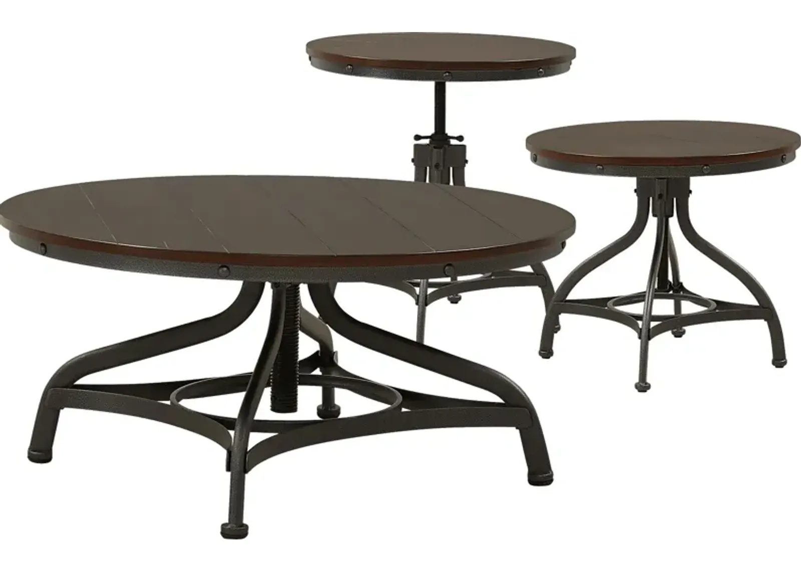 Industrial Place II Cherry Adjustable 3 Pc Table Set