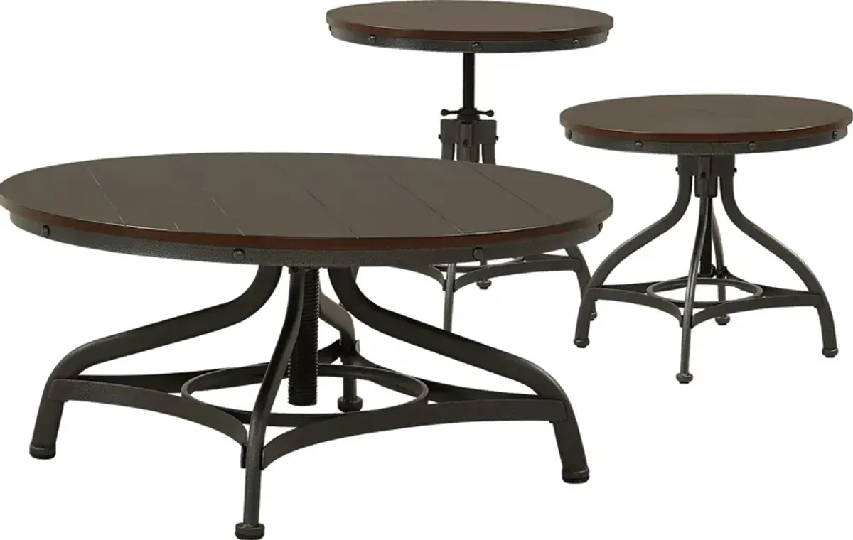 Industrial Place II Cherry Adjustable 3 Pc Table Set