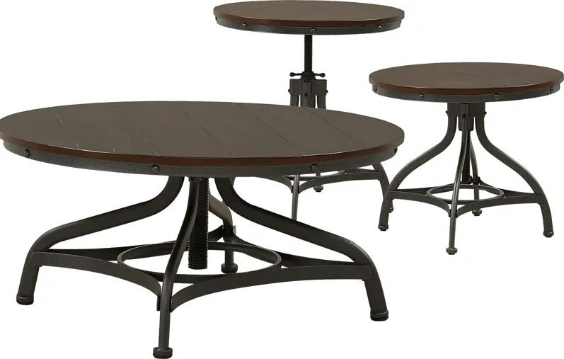 Industrial Place II Cherry Adjustable 3 Pc Table Set