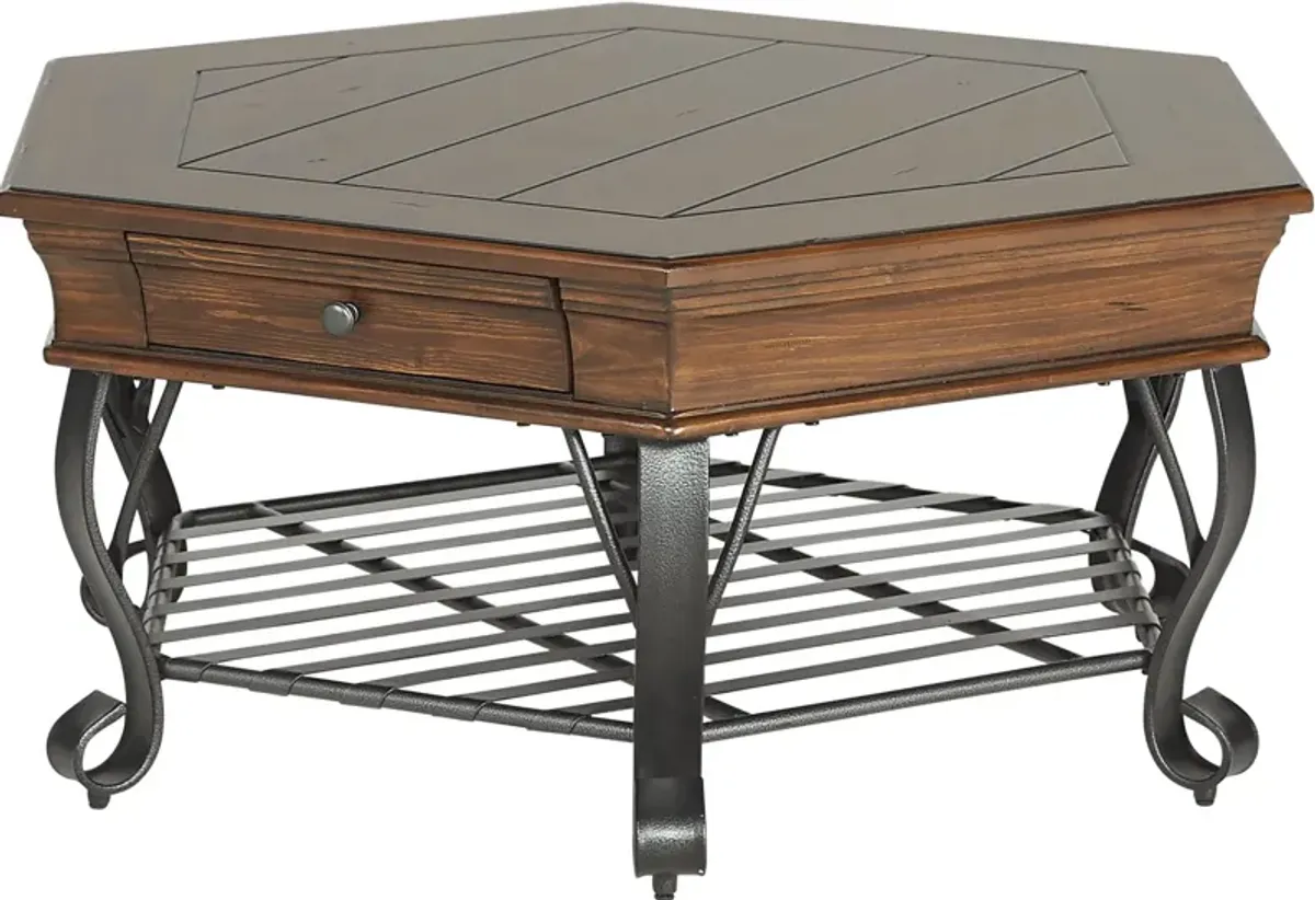 Coronado Bay Brown Cherry Hexagon Cocktail Table