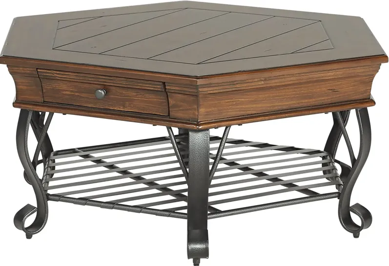 Coronado Bay Brown Cherry Hexagon Cocktail Table