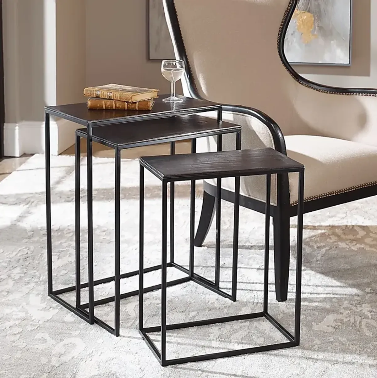 Norlake Black Nesting Tables, Set of 3